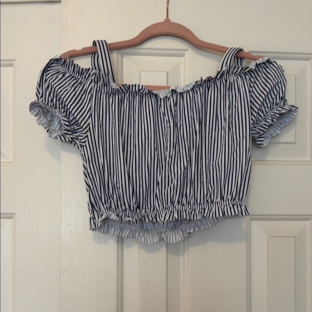 Striped Off-Shoulder Girls Bathing Suit